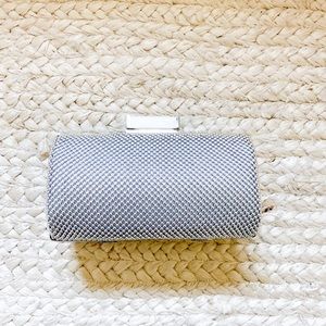 Elegant Silver Clutch with chain shoulder strap